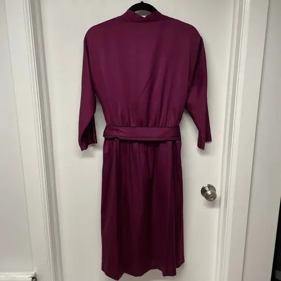 Ayres E. Eysen Vintage Purple Satin Wrap Front Dress VTG Size 6 Long Sleeve MOD - Picture 2 of 11